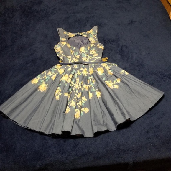 Lauren Conrad Blue Fit and Flare Floral Dress 4 - Picture 2 of 8